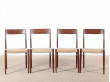 Mid-Century Modern Danish set of 4 chairs in teak and cord