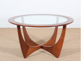 Table basse scandinave ronde en teck  en et verre