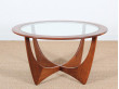 Table basse scandinave ronde en teck  en et verre