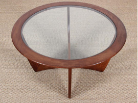 Table basse scandinave ronde en teck  en et verre