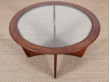 Table basse scandinave ronde en teck  en et verre