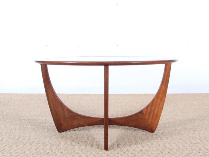 Table basse scandinave ronde en teck  en et verre