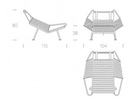 Fauteuil lounge chair Flag Halyard PP 225, base acier, corde noire. nouvelle édition