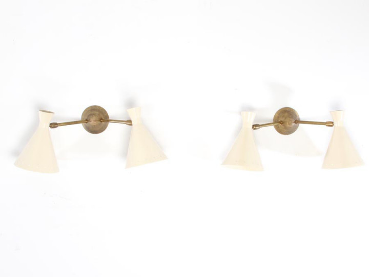 Mid century modern pair of white Diabolo wall lamp.