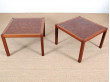 Paire de tables basses scandinaves carrées en marqueterie