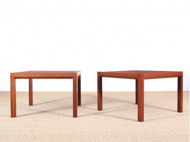 Paire de tables basses scandinaves carrées en marqueterie