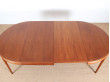 Table de repas scandinave ronde en teck extensible 4/10 pers.