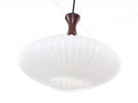 Mid-Century Modern scandinavian pendant lamp in teak and opal