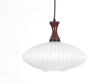 Mid-Century Modern scandinavian pendant lamp in teak and opal
