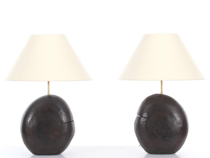 pair of lamps in burned wood