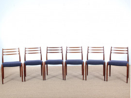 Suite de 6 chaises scandinaves en palissandre de Rio N° 78