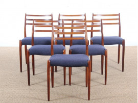 Suite de 6 chaises scandinaves en palissandre de Rio N° 78