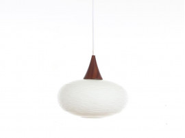 Mid-Century Modern scandinavian pendant lamp in teak and opal