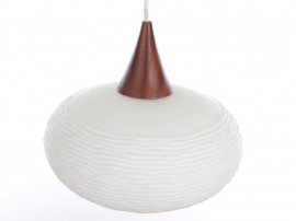 Mid-Century Modern scandinavian pendant lamp in teak and opal