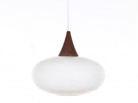 Mid-Century Modern scandinavian pendant lamp in teak and opal