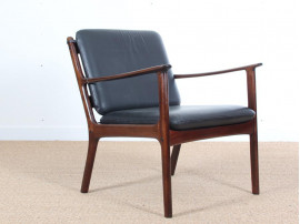 Mid-Century Modern Danish  lounge chair in mahogany model PJ 112 by Ole Wanscher