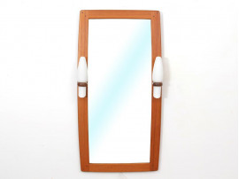 Mid-Century modern mirror in teak with opale lamps