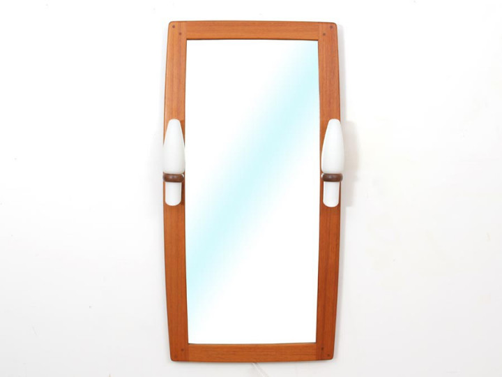 Mid-Century modern mirror in teak with opale lamps