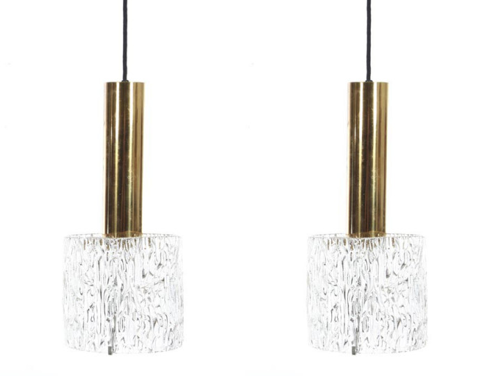 Paire de suspensions scandinaves en verre et laiton