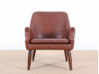 Fauteuil scandinave en cuir cognac