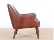 Fauteuil scandinave en cuir cognac