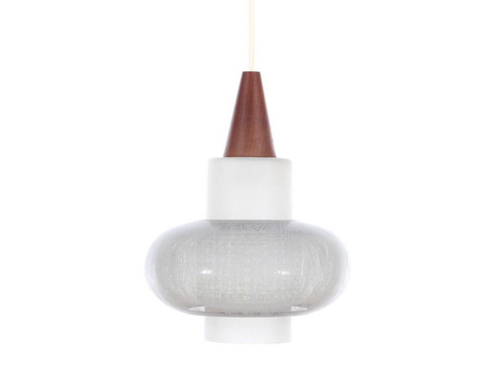 Mid-Century  modern scandinavian pendant lamp in teak and opal