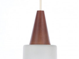 Mid-Century  modern scandinavian pendant lamp in teak and opal