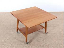 Table scandinave d'appoint à roulette et rabas 