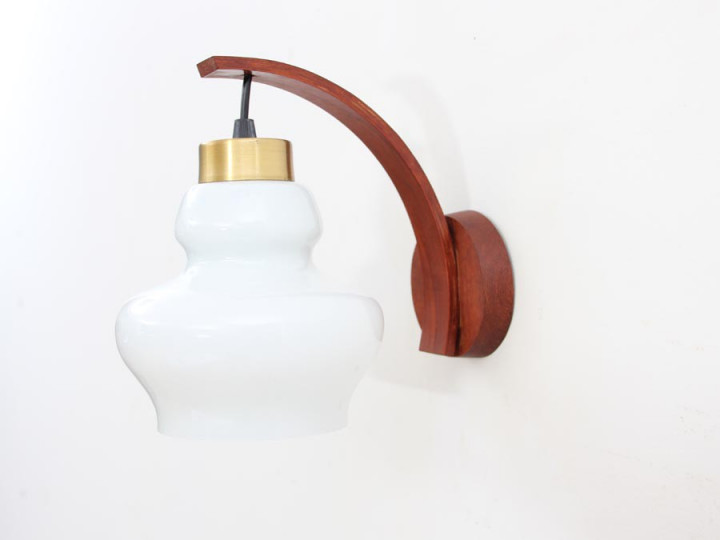 Mid-Century  modern wall lamp in teak and opale glass