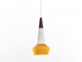 Mid-Century  modern scandinavian pendant lamp in teak, opal and colored glass