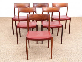 Mid century modern set of six Rio rosewood Dining Chairs by Niels Moller N°77