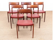 Mid century modern set of six Rio rosewood Dining Chairs by Niels Moller N°77