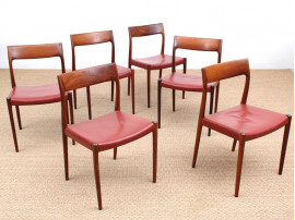Mid century modern set of six Rio rosewood Dining Chairs by Niels Moller N°77