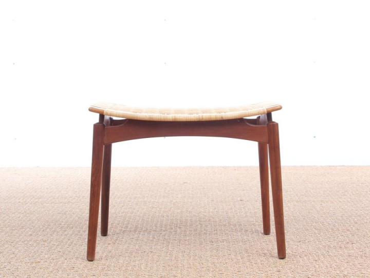 Scandinavian teak and cane stool