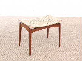 Scandinavian teak and cane stool