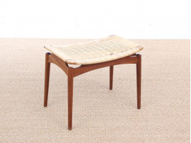 tabouret scandinave en teck et cannage