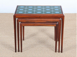 Mid-Century modern nesting tables in Rio rosewoodand tiles top  by Johannes Andersen