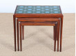 Mid-Century modern nesting tables in Rio rosewoodand tiles top  by Johannes Andersen