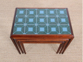 Mid-Century modern nesting tables in Rio rosewoodand tiles top  by Johannes Andersen