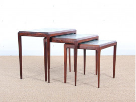 Mid-Century modern nesting tables in Rio rosewoodand tiles top  by Johannes Andersen