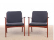 Mid-Century Modern Danish pair of  lounge chairs in teak model PJ 112 by Ole Wanscher