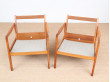 Mid-Century Modern Danish pair of  lounge chairs in teak model 110 by Ole Wanscher