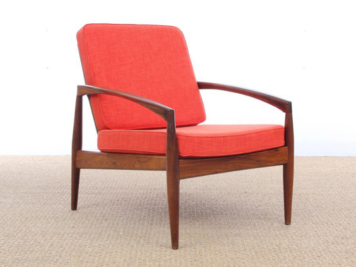 Mid-Century Modern Danish lounge chair in Rio rosewood model paper Knive by Kai Kristiansen