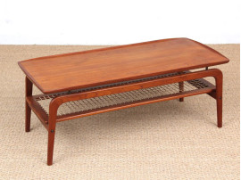 Mid-Century  modern  coffee table in in teak and cane