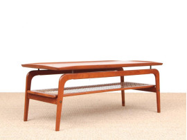 Mid-Century  modern  coffee table in in teak and cane