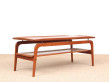 Mid-Century  modern  coffee table in in teak and cane