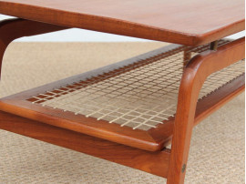 Mid-Century  modern  coffee table in in teak and cane