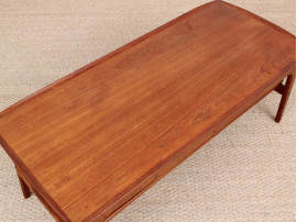 Mid-Century  modern  coffee table in in teak and cane