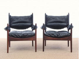Paire de fauteuils scandinaves en palissandre de Rio modèle Modus