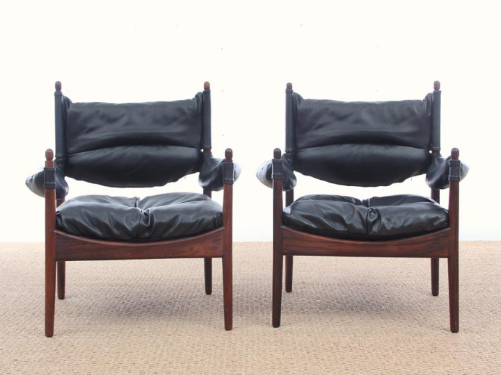 Mid-Century Modern Danish pair lounge chairs in Rio rosewood model Modus by Kristian Vedel